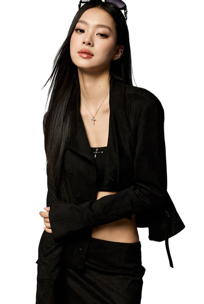 Black Asymmetrical Suede Jacket/Skirt 4MU0156