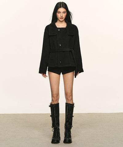 High-End Stand Collar Tie-Wrap Short Coat ANA0095