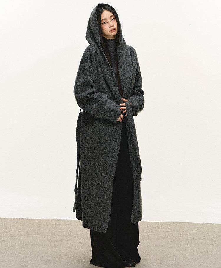 Relaxed Wool Hooded Long Cardigan ANA0093