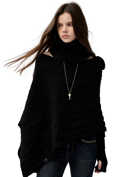 Black Irregular Sweater/Neck Warmer+Arm Sleeves 4MU0153