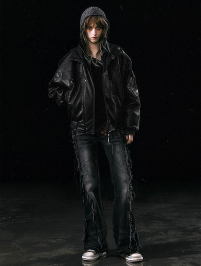 Removable Fur Collar Flight Quilted Leather Short Jacket CES0118