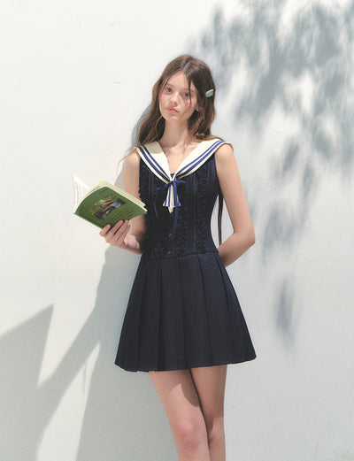 Removable Collar Pleated Dress SUN0156
