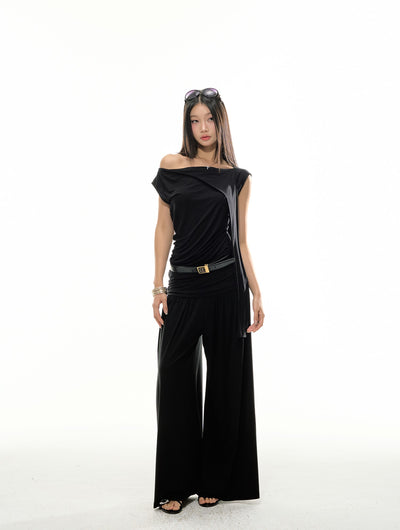 Scarf Pleated Top/Loose Pants 4MU0115