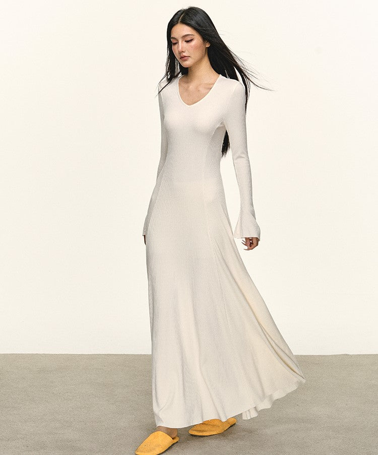 Slimming Waist Long Sleeves Knitted Dress ANA0090