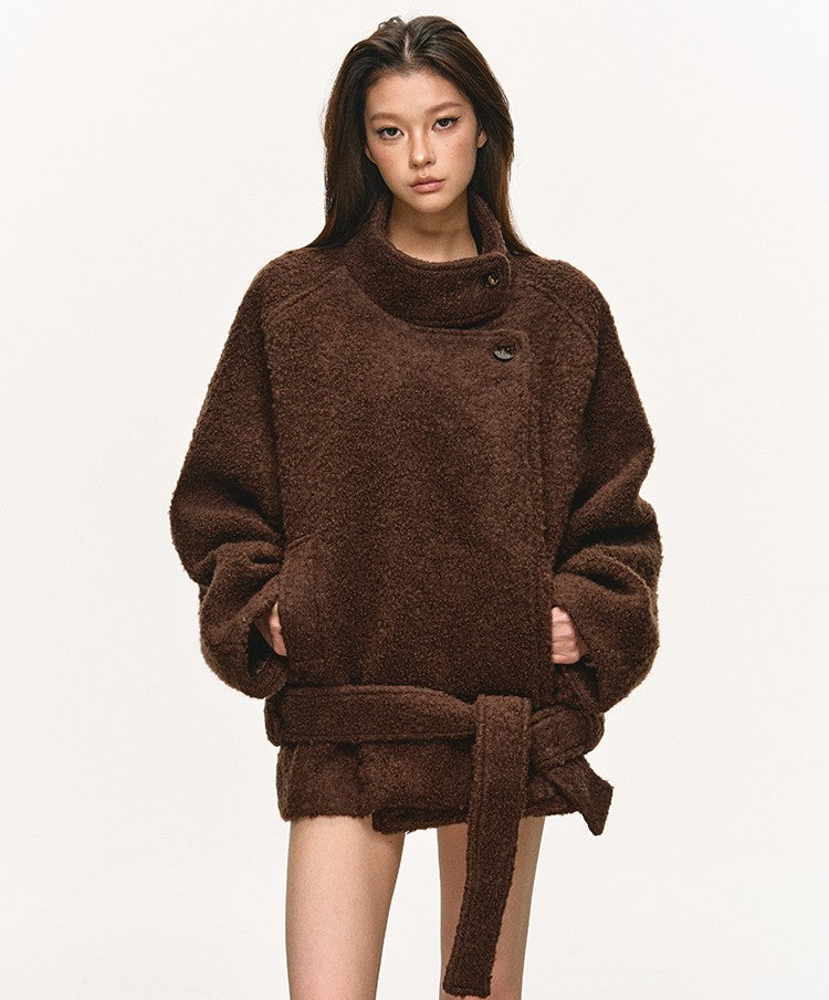 Tie-Wrap Stand Collar Short Warm Coat ANA0080