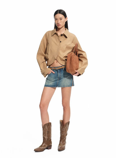 Modern Retro Washed Twill Leather Skirt NOT0310