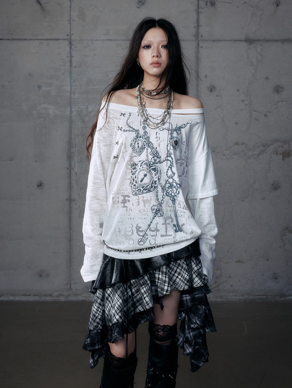Punk One-shoulder Long-sleeved T-shirt NOR0192