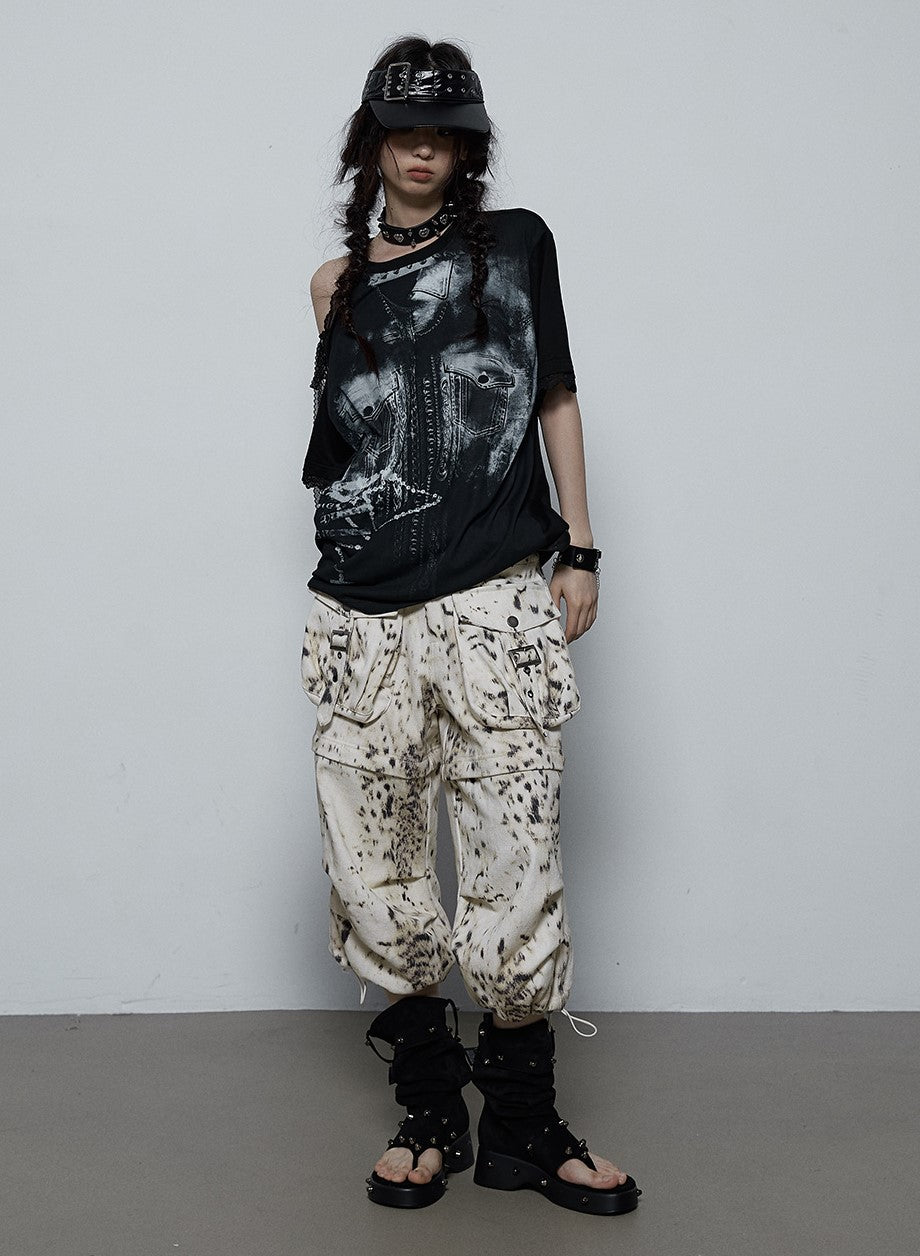 Wasteland Style Loose Leopard Print Two-wear Cropped Pants NOR0079