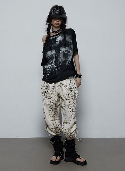 Wasteland Style Loose Leopard Print Two-wear Cropped Pants NOR0079