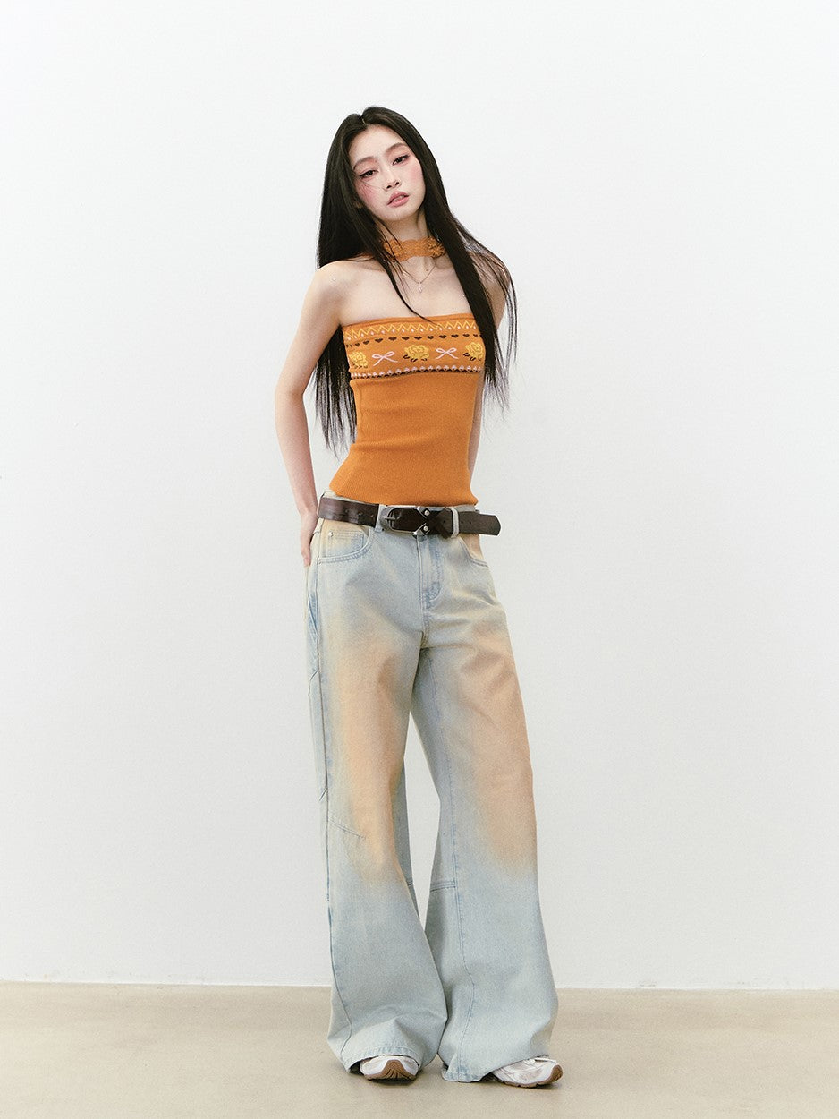 Knitted Top/Halter Neck Top/Jeans VIA0295