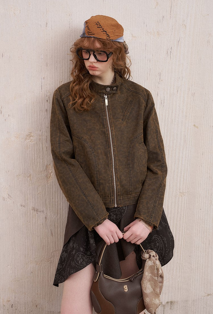 Dark Brown Leopard Print Flight Jacket DID0211