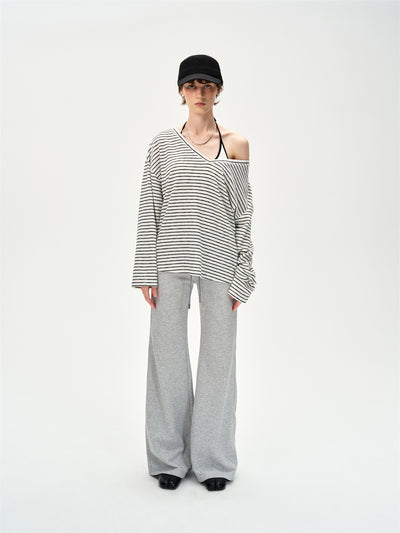 Lazy Off-shoulder Long-sleeved T-shirt CUR0250