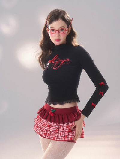 Berry/Ribbon Cake Plaid Short Skirt Pants DIA0192