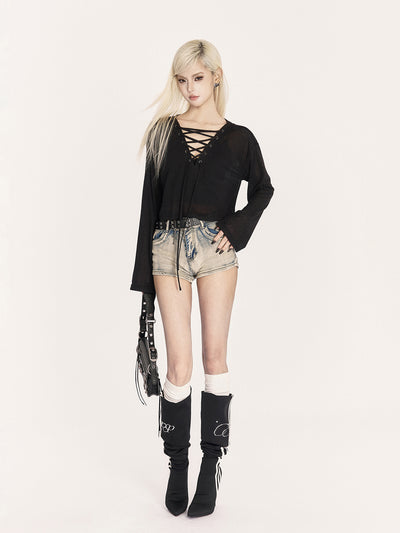 Reversible Thin Lace-up Knitted Top VOC0423