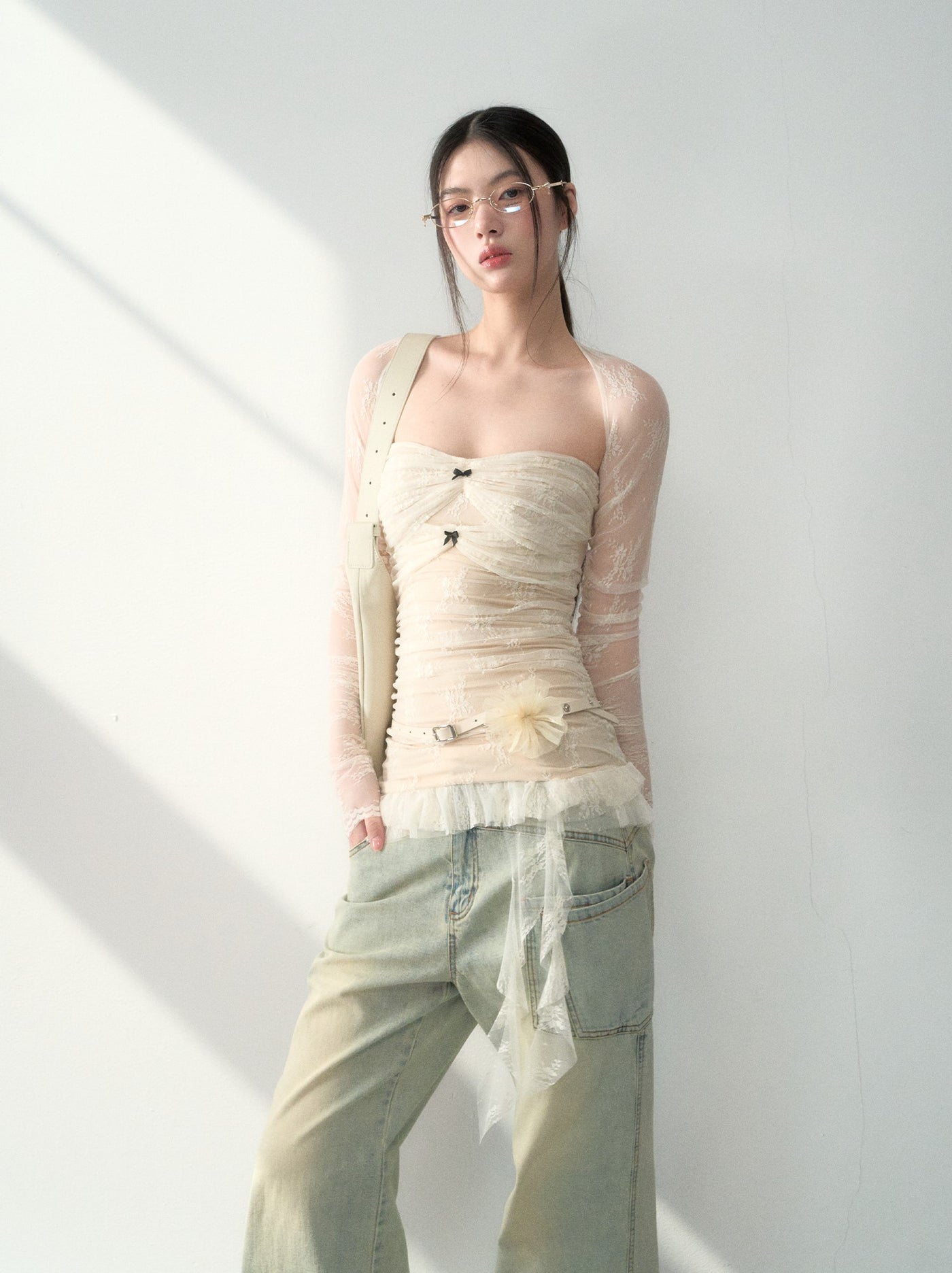 Lace Irregular Tube Top+Shawl LAL0190