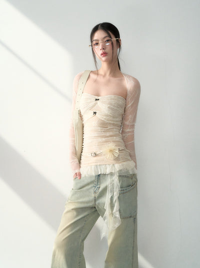 Lace Irregular Tube Top+Shawl LAL0190