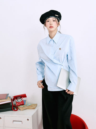 Pure Cotton Oblique Collar Button Shirt LAL0064