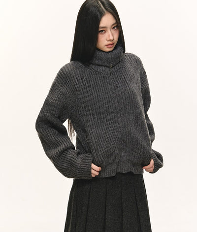 High-Neck Knitted Zipper Cardigan ANA0078