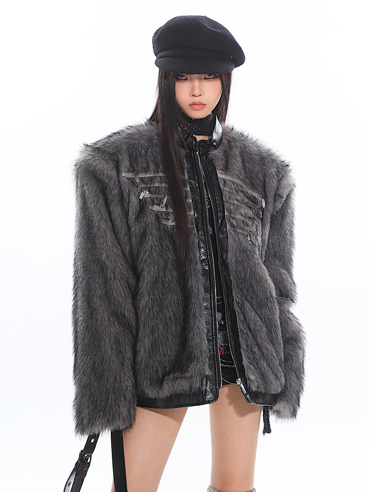 Niche High-end Zipper Design Fur Jacket UNC0198