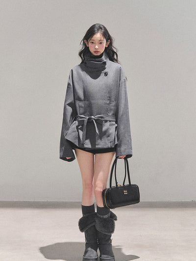 Hepburn Style High Neck Trench Coat DIA0730