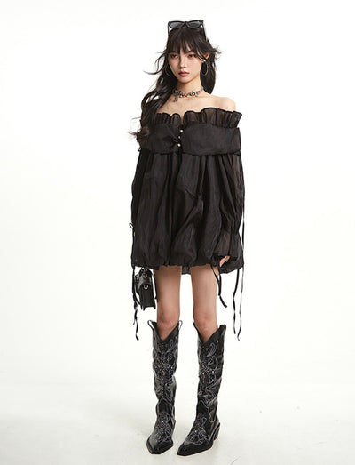 One-shoulder Ruffled Mesh Dress UNC0260