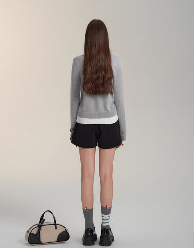 Contrast Color Bow Woolen Shorts SOM0120