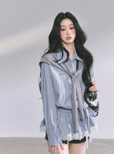 Lace Striped Shirt/Shawl DIA0586