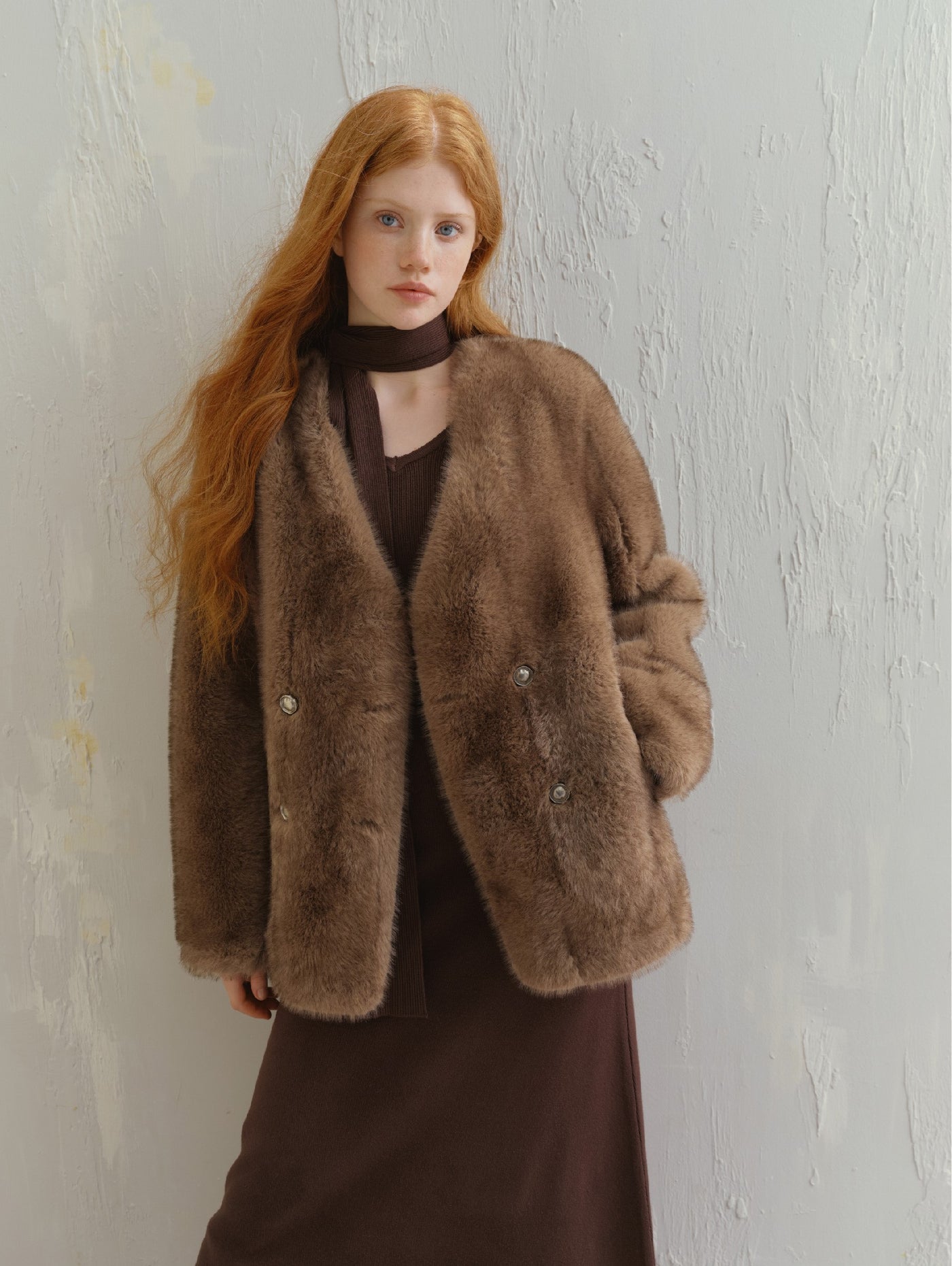 Truffle Lazy Loose Thick Environmentally Friendly Fur Jacket SAL0086