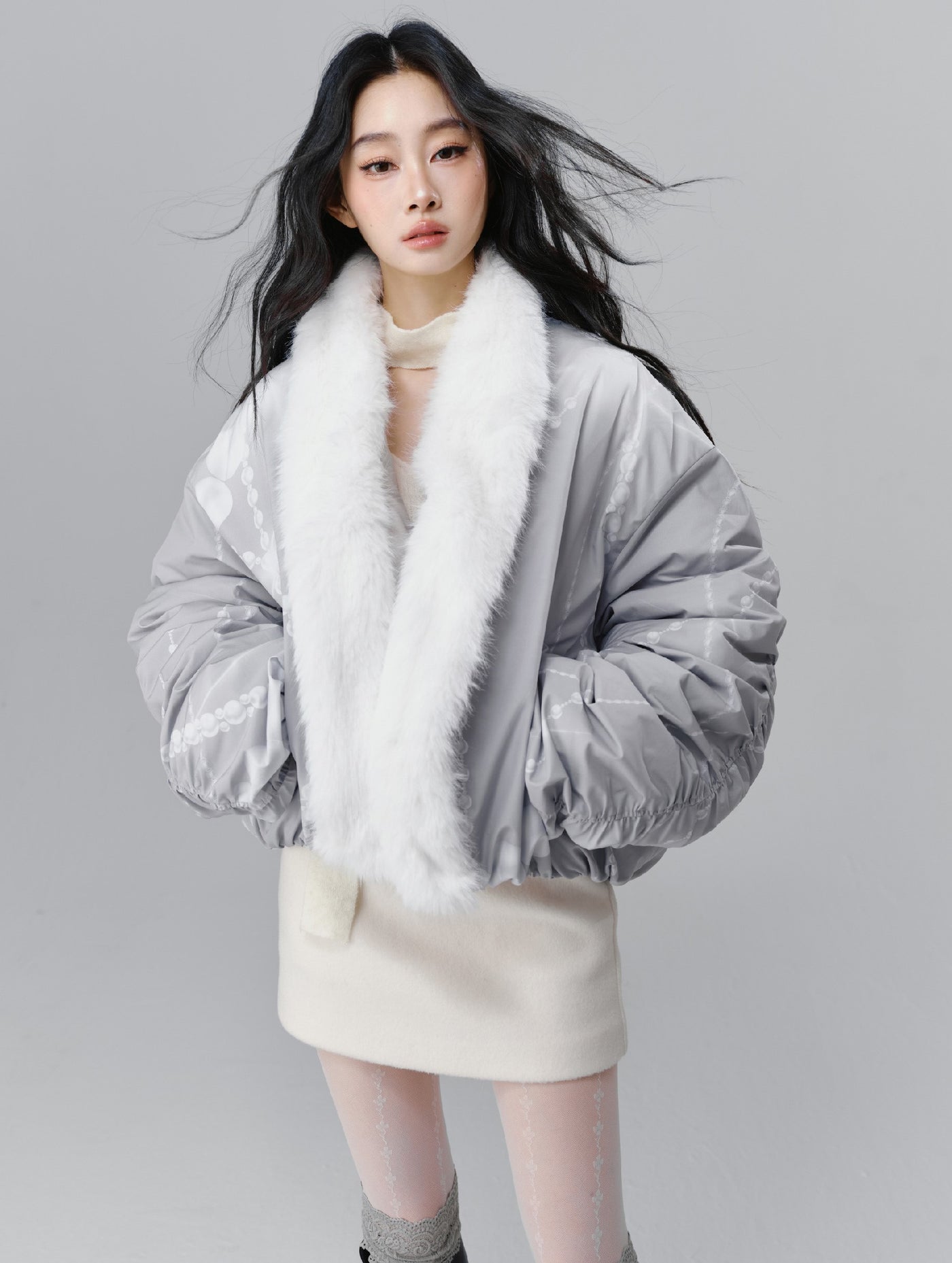 Perl Design Fur Collar Cotton Jacket SAL0091