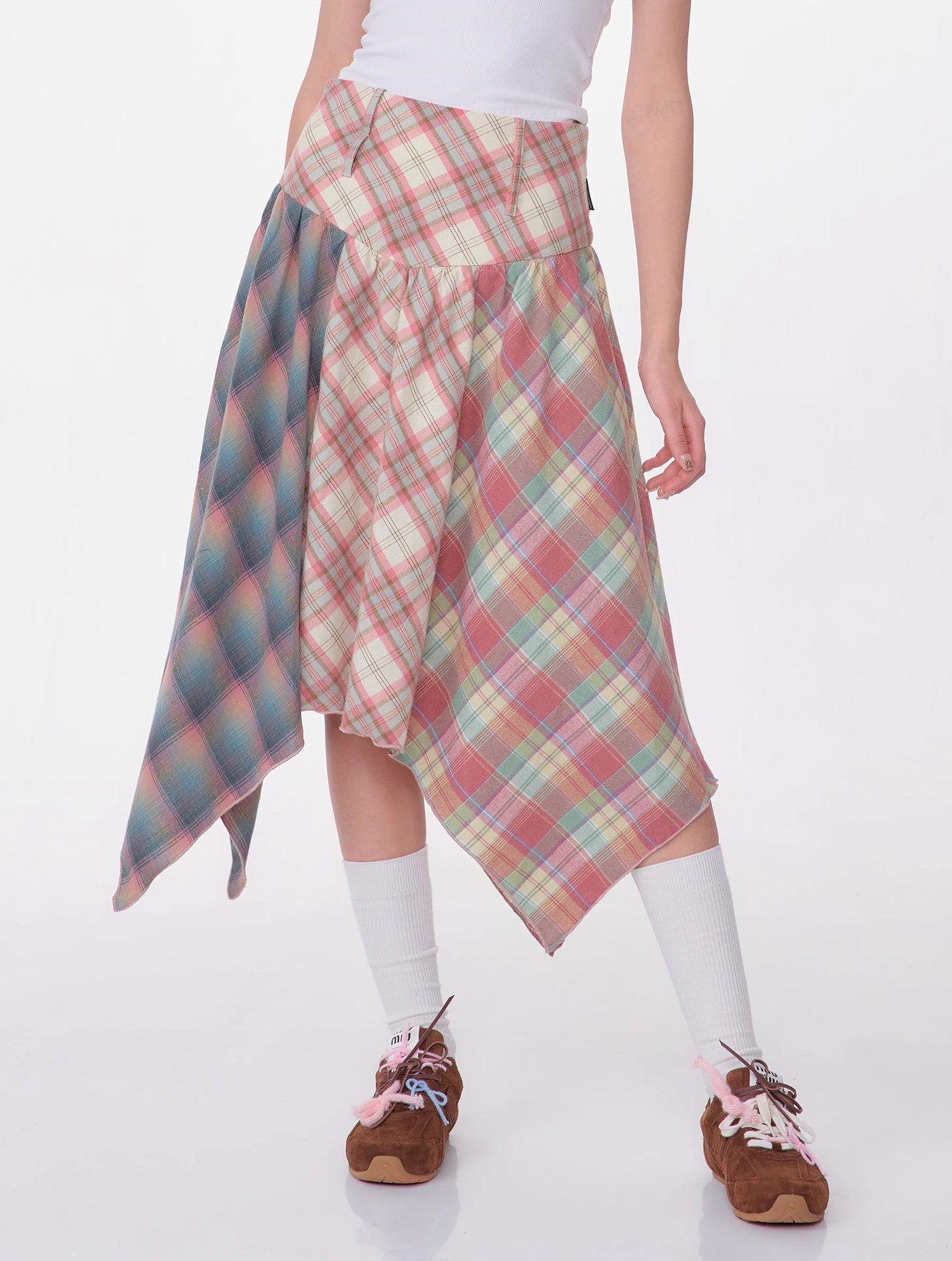 Contrast Color Stitching Plaid High Waist Pink Plaid Skirt ZIZ0113