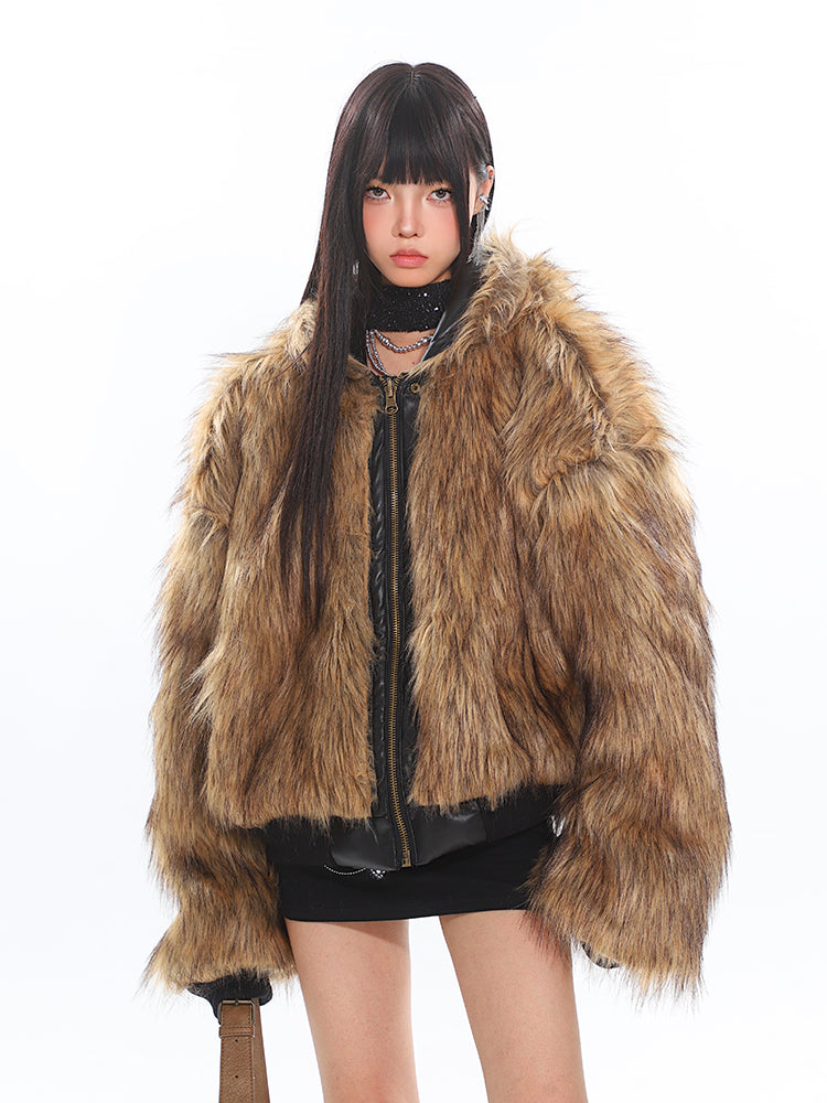 Reversible Fur Hooded Thick Leather Warm Jacket UNC0203