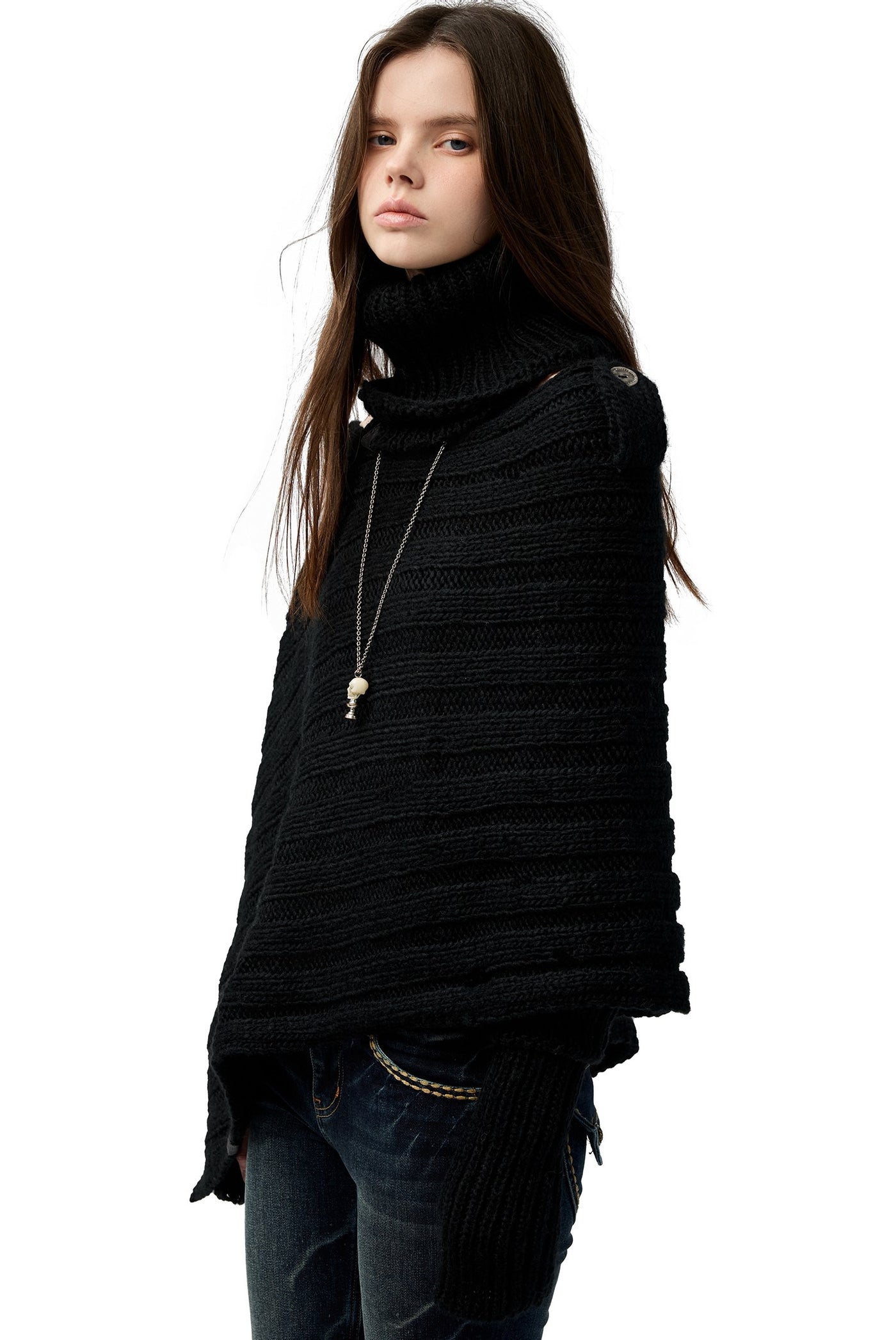 Black Irregular Sweater/Neck Warmer+Arm Sleeves 4MU0153