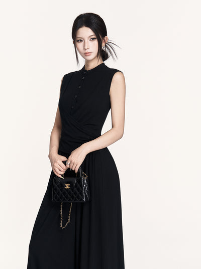 Stand Collar Stretch Long Dress VOC0442