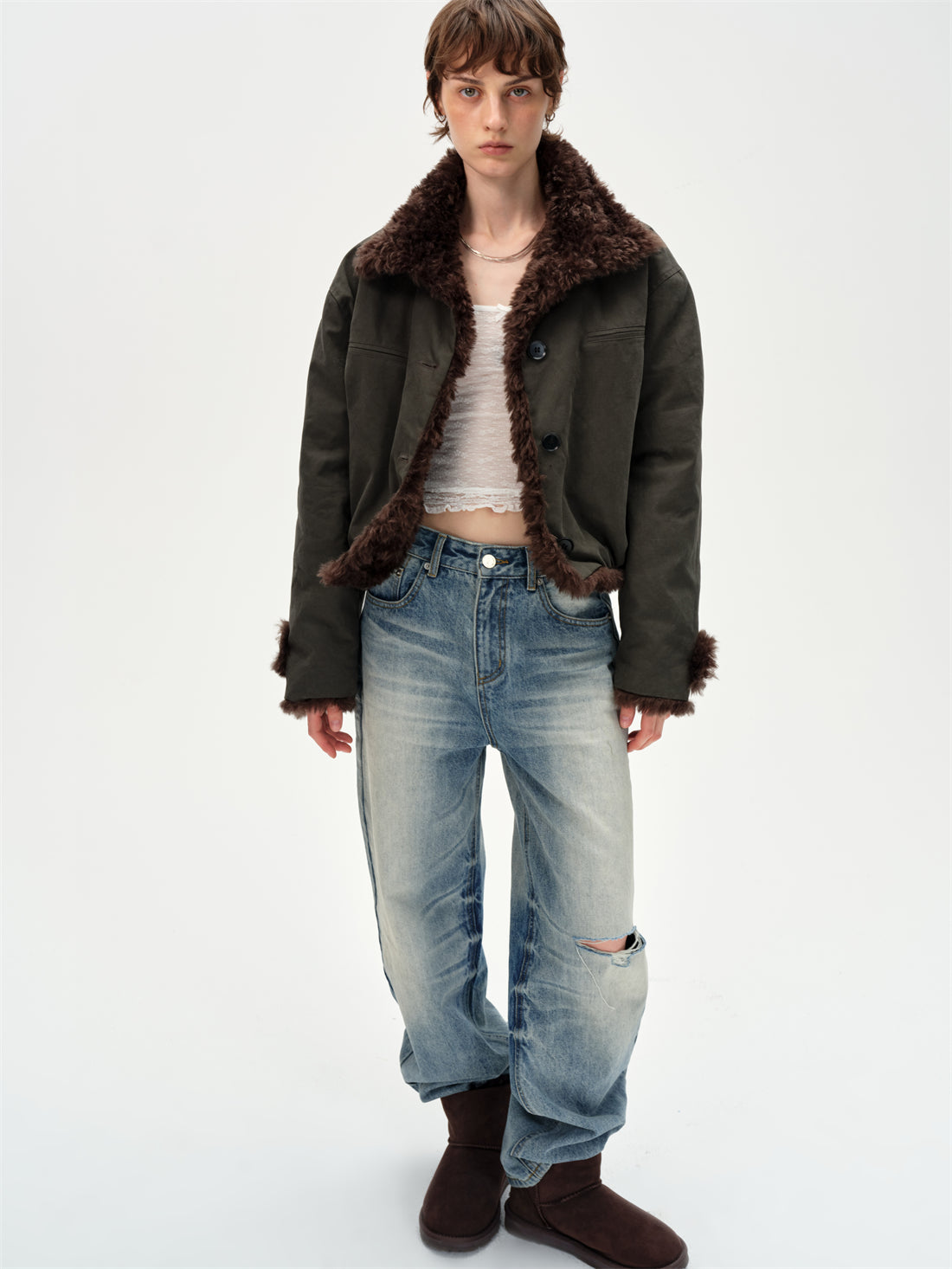 Retro Stand Collar Reversible Fur Jacket CUR0260