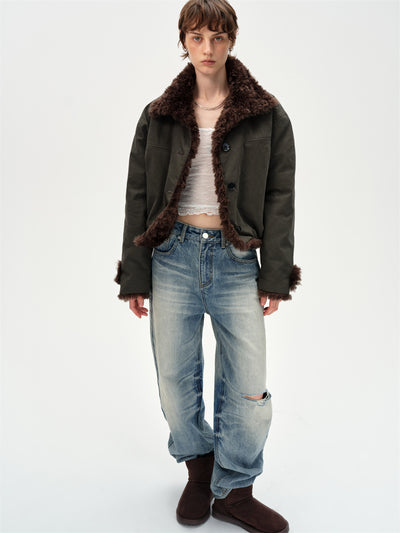 Retro Stand Collar Reversible Fur Jacket CUR0260