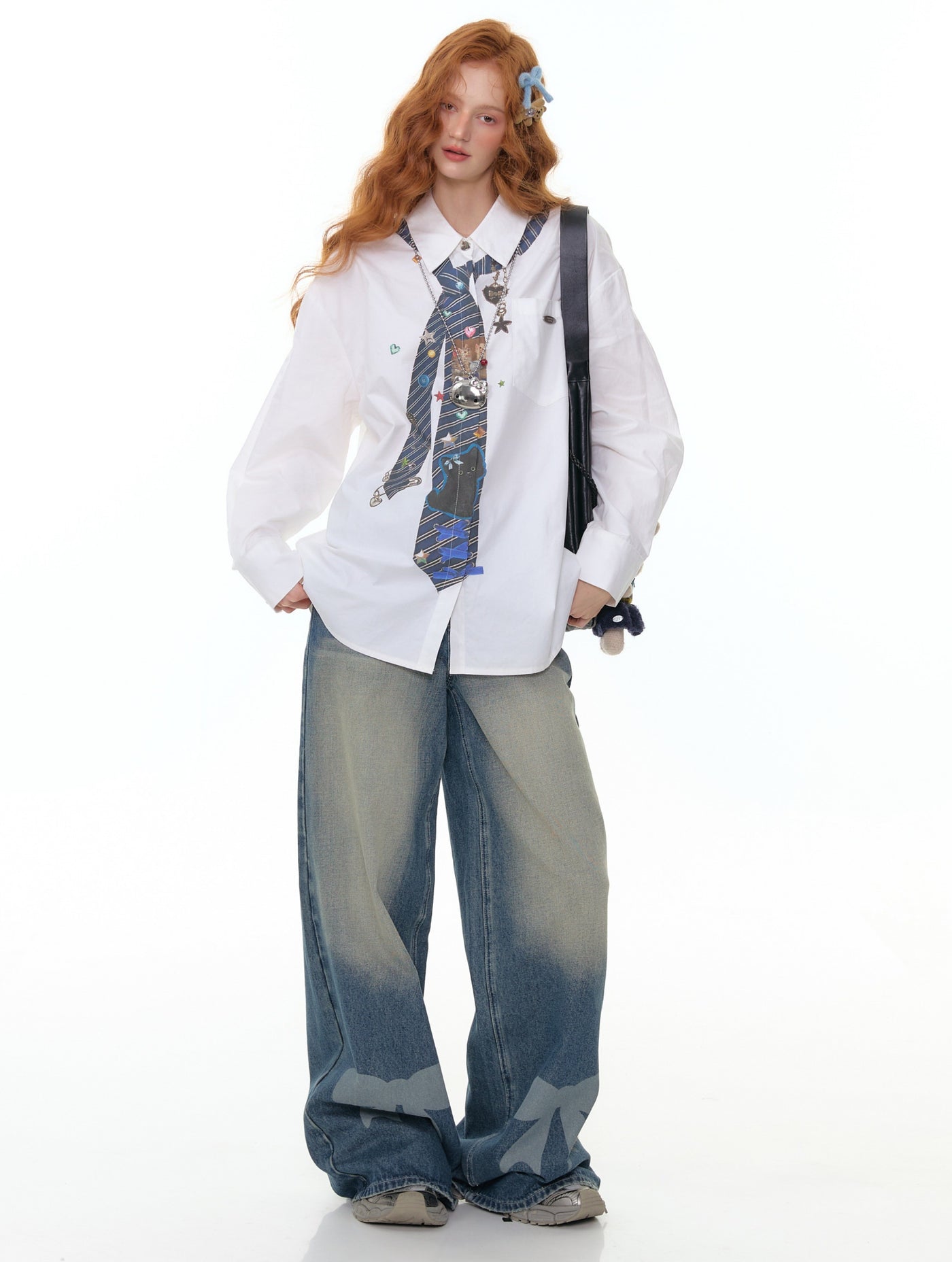Bow High Waist Wide Leg Jeans ZIZ0304