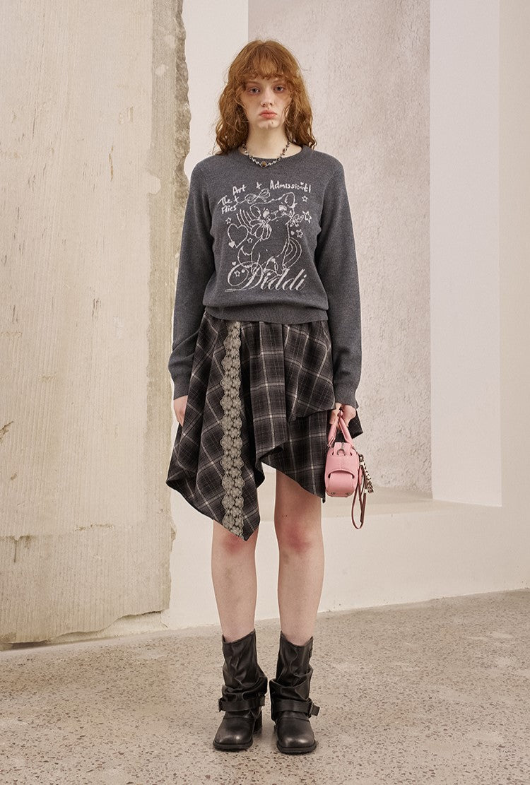 Irregular Plaid Lace Patchwork Skirt DID0225