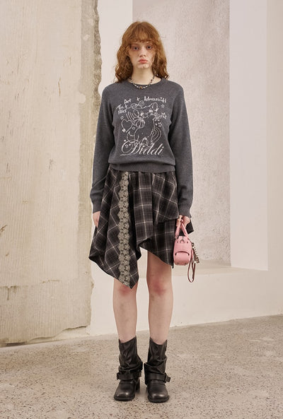 Irregular Plaid Lace Patchwork Skirt DID0225