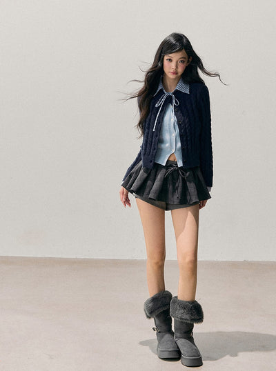 Plaid Shirt Collar Faux Two-Piece Sweater DIA0722