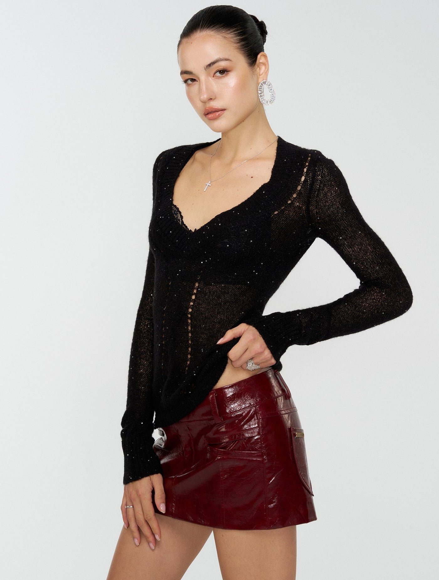 Slim Shimmering Cable Sweater 4MU0158