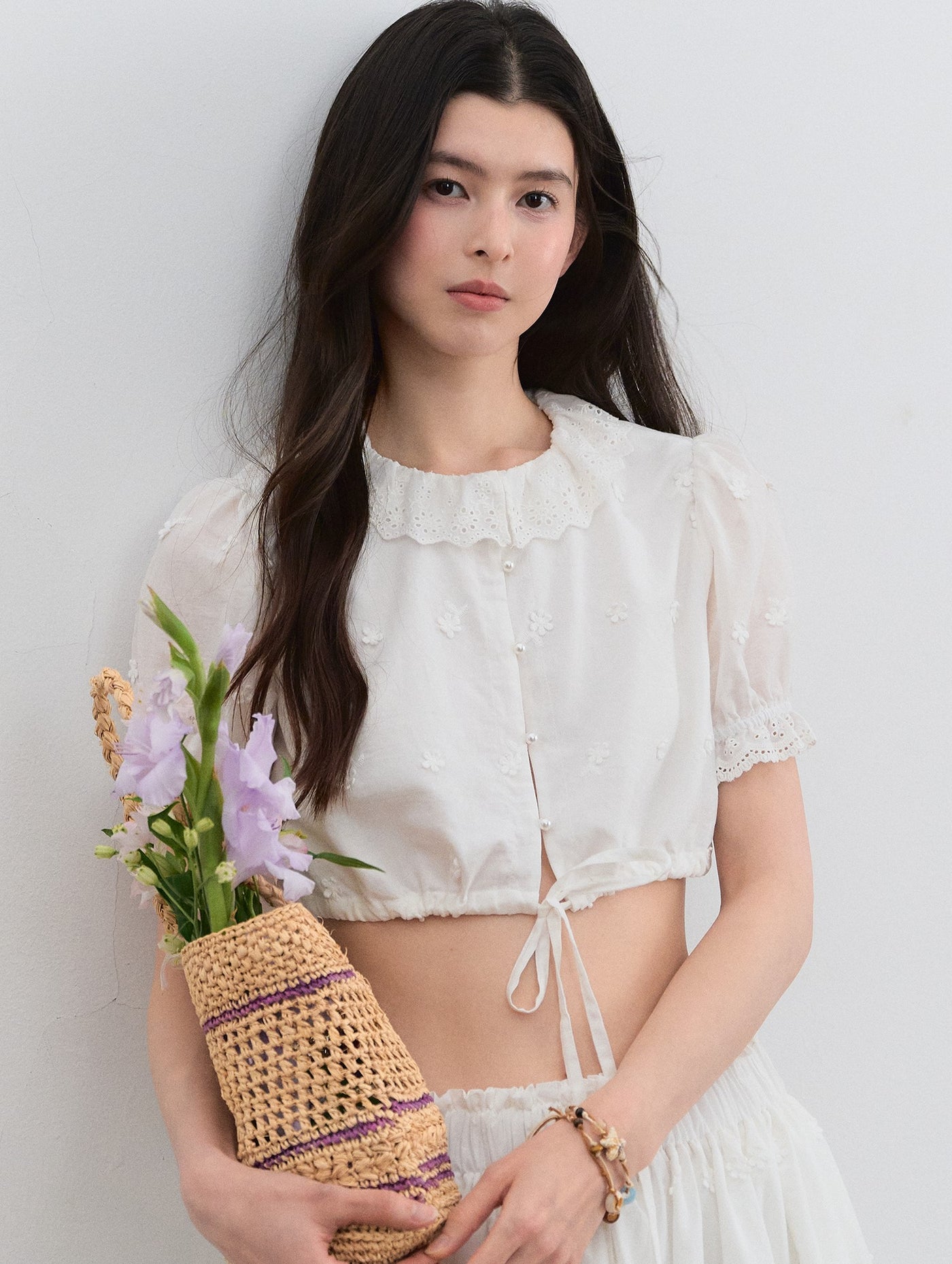 Doll Collar Puff Sleeve Shirt/Skirt LAL0197