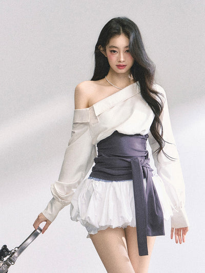 Oblique Shoulder Slim Shirt/Dress DIA0492
