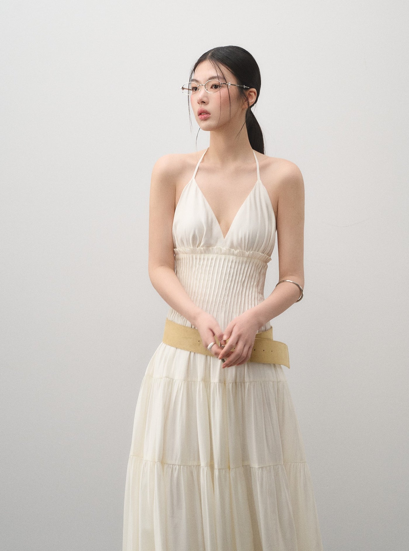V-neck Halter Neck Suspender Dress LAL0162