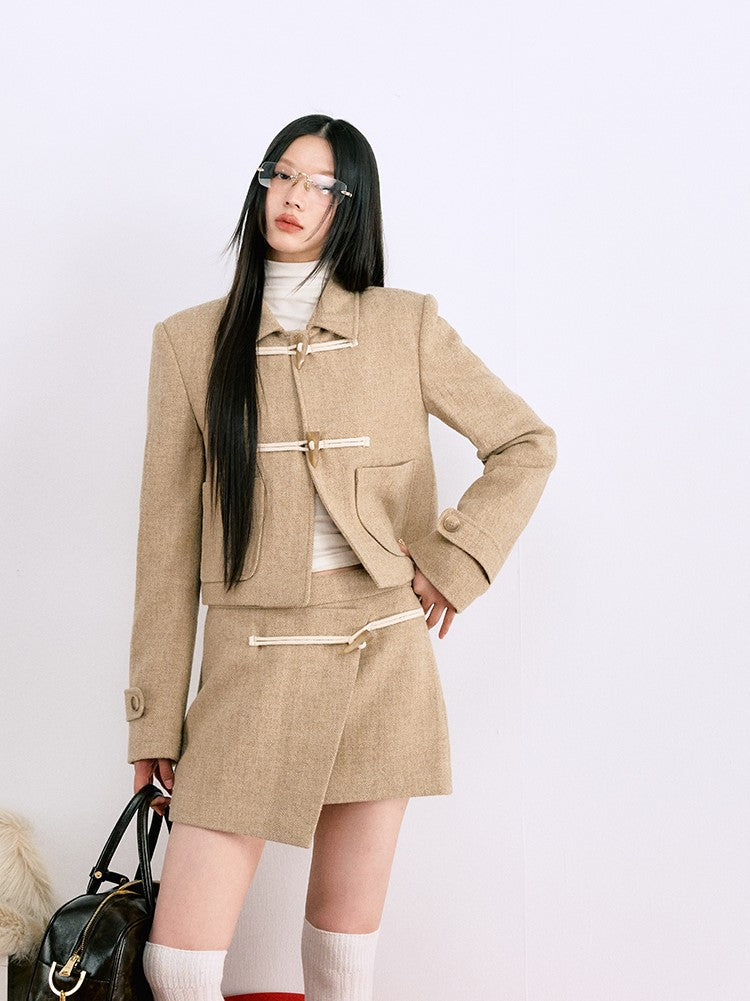 Classic All-wool Horn Button Jacket/Short Skirt LAL0075