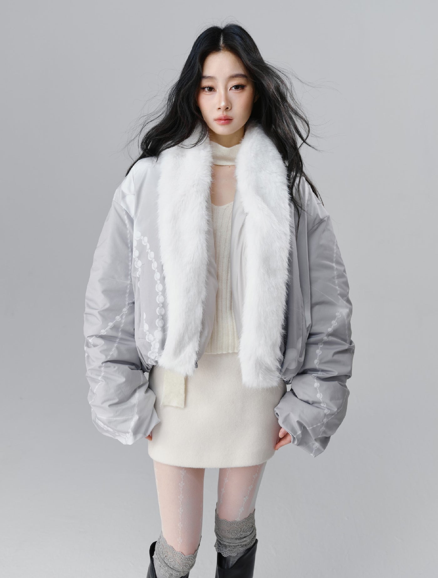 Perl Design Fur Collar Cotton Jacket SAL0091