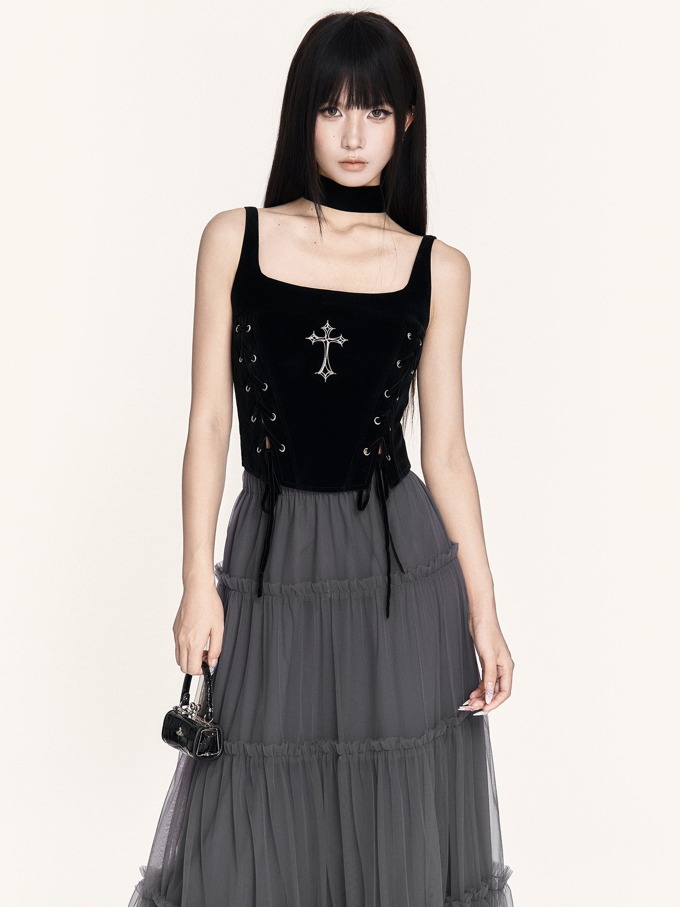 Cross Embroidery Lace-up Camisole VOC0421