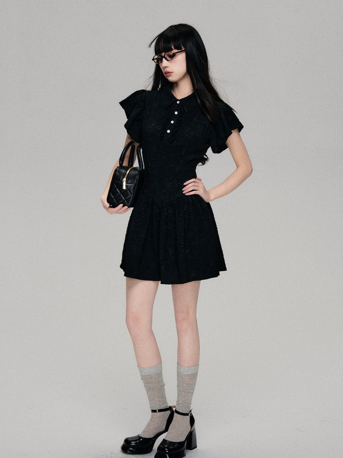 Small Flying Sleeve Polo Neck A-Line Dress LUL0068