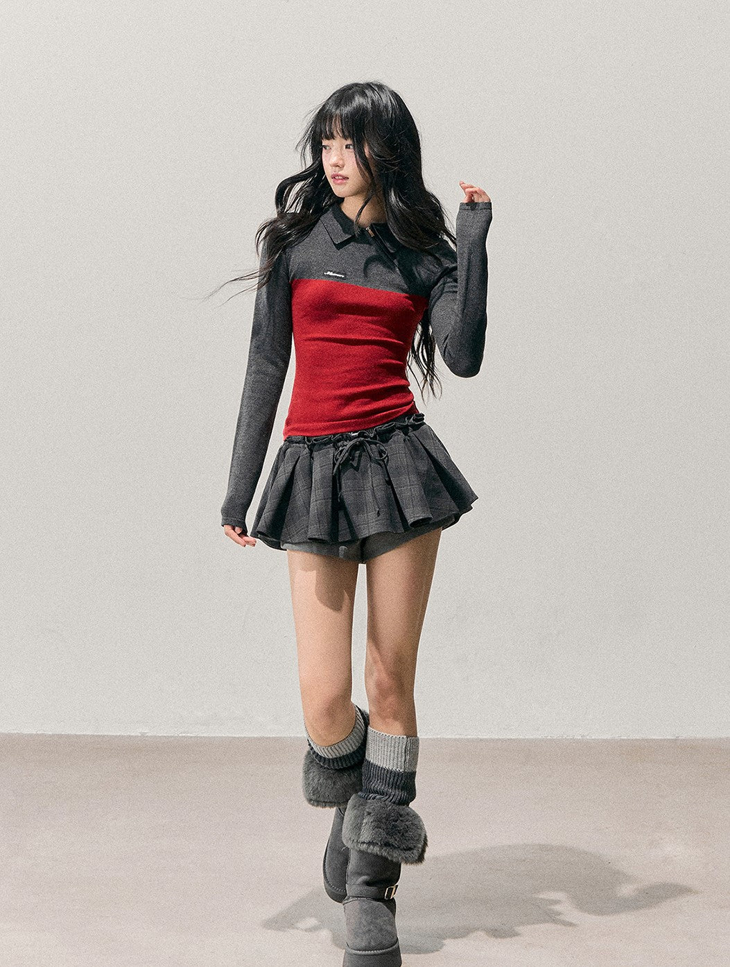 Long-Sleeve Polo Block Color T-Shirt DIA0741