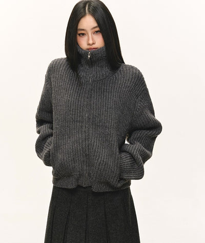 High-Neck Knitted Zipper Cardigan ANA0078