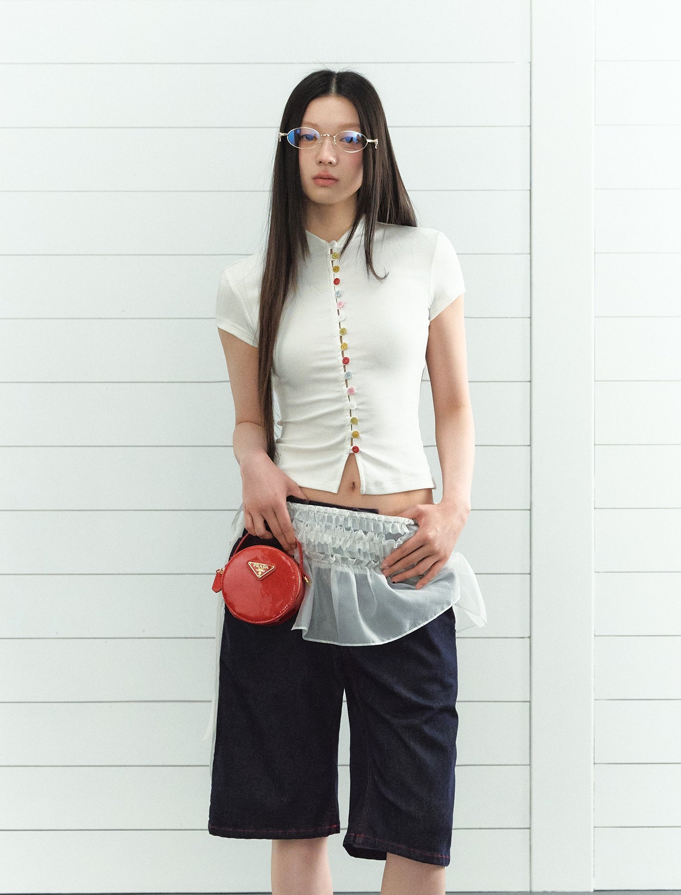 High Collar Button T-shirt LAL0209